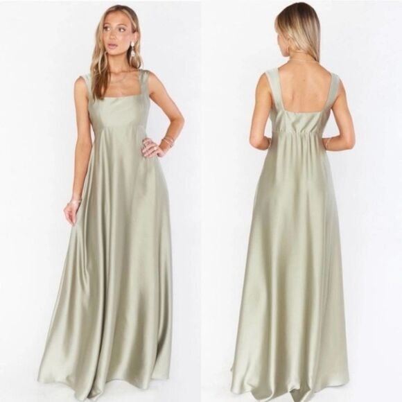 Show Me Your MuMu Madi Gown Green Moss Satin - Picture 1 of 11